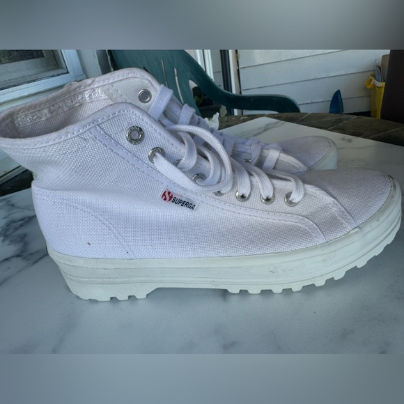 Superga High Top White Shoes Lace Small Platform Size 8 - Picture 5 of 8